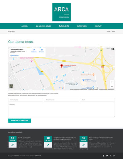 Site web Arca page contact par C'est d'Ici communication santé à Bordeaux