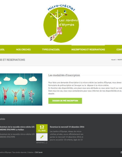 Page d'inscription du site web d'Olympe crèches réalisée par l'agence de communication c'est d'ici spécialisée en santé et bien-être